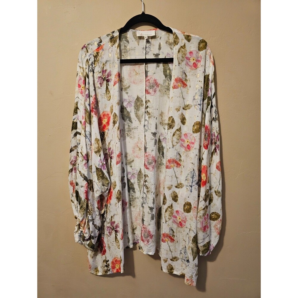 Embellished Sheer floral Long Sl Open Front cardigan, One Sz-By Anthropologie
